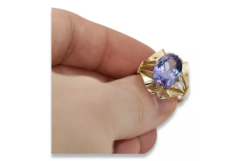 Anillo Alejandrita Oro amarillo de 14 quilates Estilo vintage vrc015y