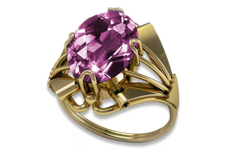 Vintage style Ring Amethyst 14K Yellow gold vrc015y