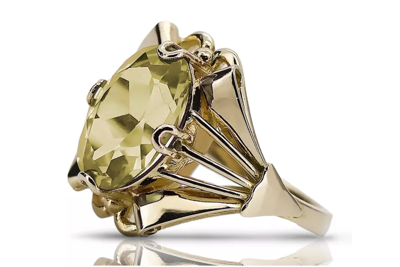 14k żółte złoto Żółty Perydot Pierścionek Vintage vrc015y