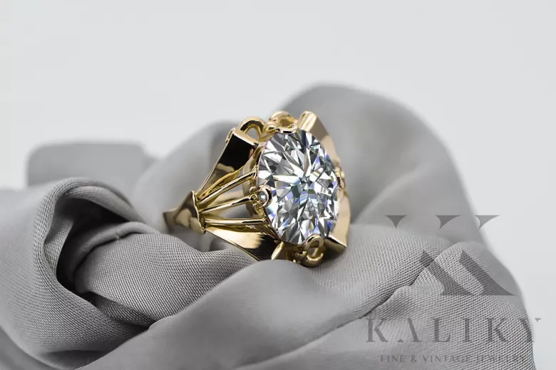 Cyrkonia 14k żółte złoto Pierścionek Vintage unikatowe vrc015y