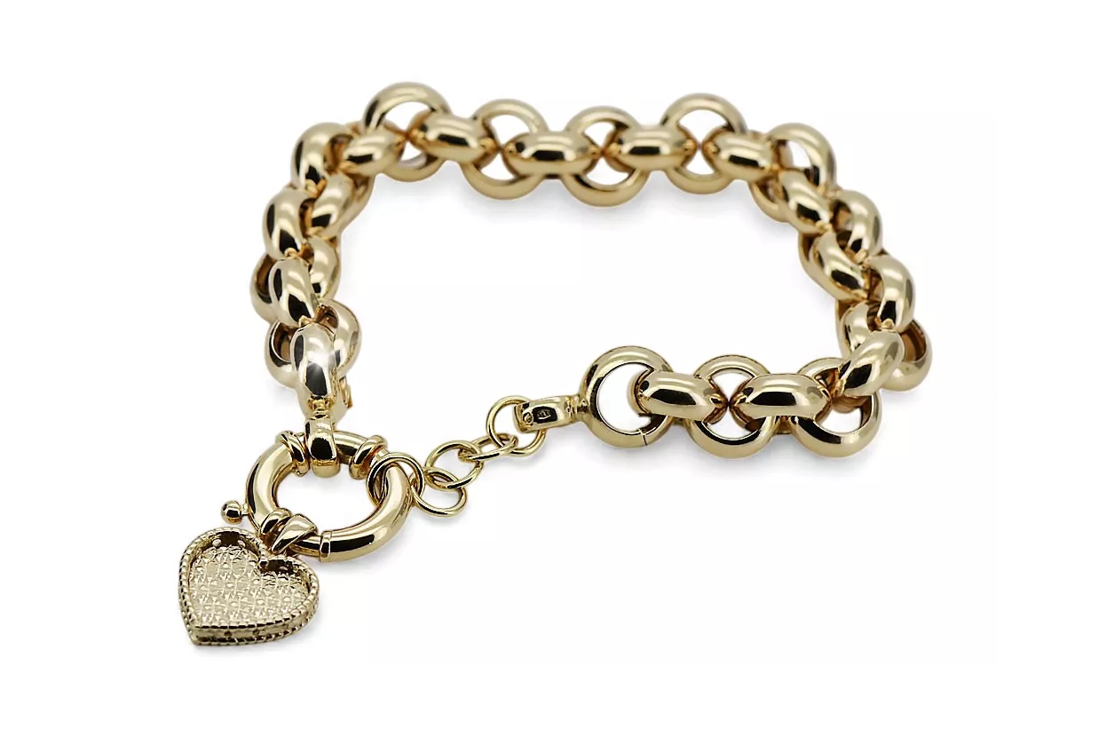 Złota bransoletka 14k 585 z zawieszką serce charms cfb005y&cpn066y