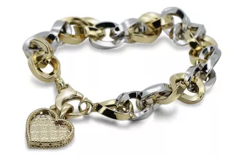 14K 585 Zlatý Charms Náramek se srdcem Přívěsek CFB024YW & CPN066Y