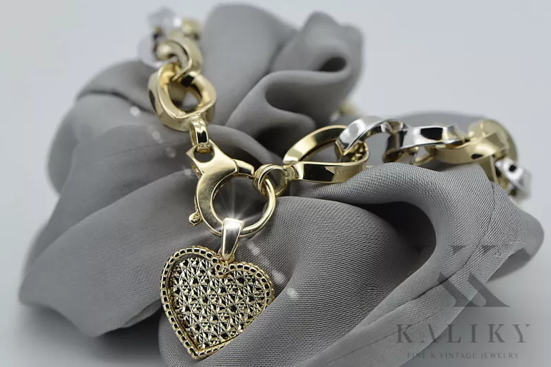 Złota bransoletka 14k 585 z zawieszką serce cfb024yw&cpn066y