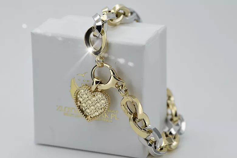 Złota bransoletka 14k 585 z zawieszką serce cfb024yw&cpn066y