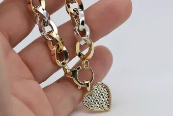 Złota bransoletka charms 14k 585 z zawieszką serce cfb024yw&cpn066y