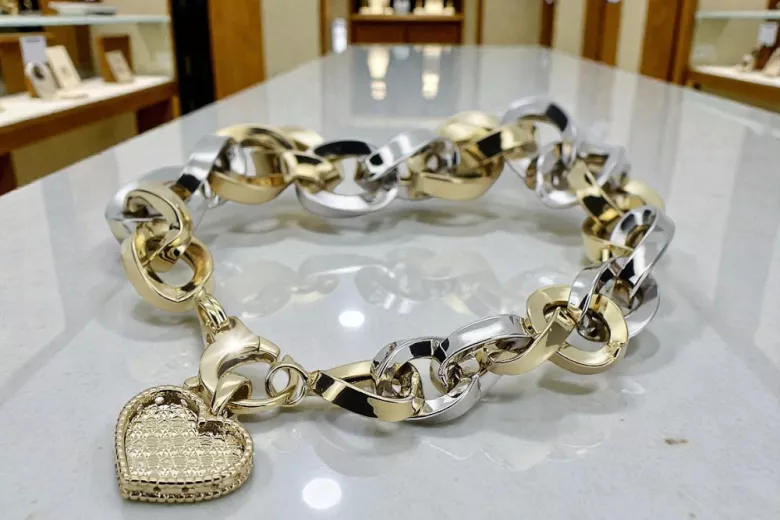 Złota bransoletka 14k 585 z zawieszką serce cfb024yw&cpn066y