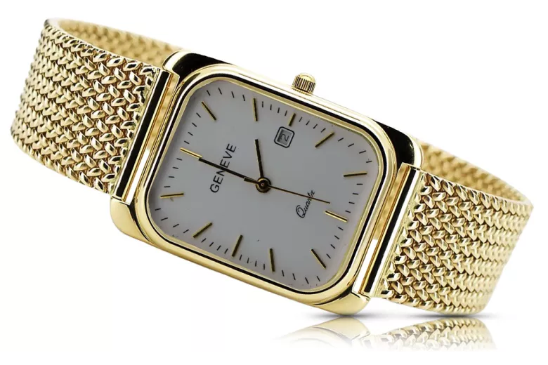 Жълти 14k 585 златни мъжки мъже Geneve Гледайте бяло набиране MW001YDW & MBW021Y