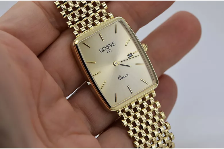 Zlaté pánske hodinky Geneve ★ Zlotychlopak.pl ★ Zlatá čistota 585 333 Nízka cena!