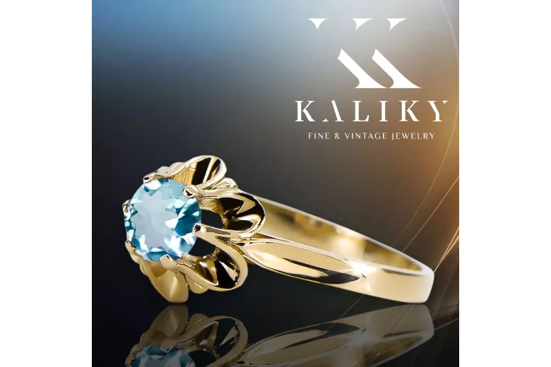 Aquamarin 14 Karat Gelbgold Ring Vintage Schmuck vrc004y