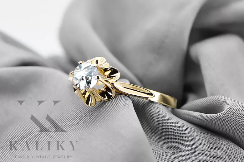 Pierścionek Vintage Biżuteria Cyrkonia 14k żółte złoto vrc004y