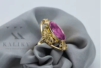 Ametyst 14k żółte złoto Pierścionek Vintage unikatowe vrc014y