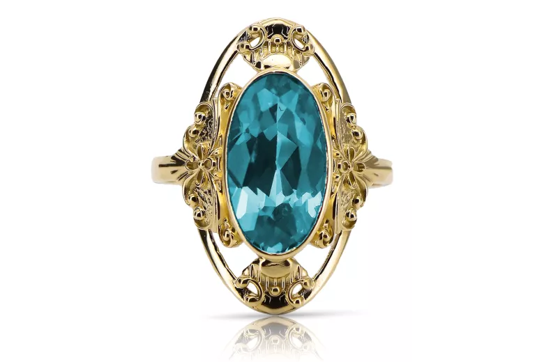 14K Yellow gold Aquamarine Ring Vintage style vrc014y