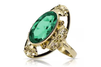 Vintage craft Ring Emerald 14K Yellow gold vrc014y