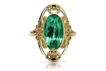 Vintage craft Ring Emerald 14K Yellow gold vrc014y