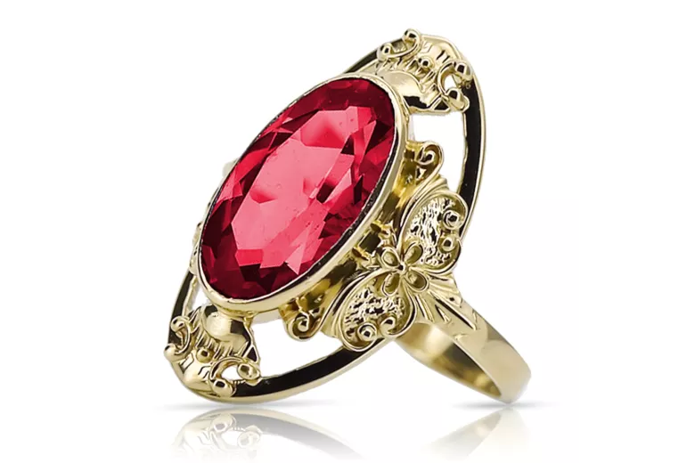 Vintage style Ring Ruby 14K Yellow gold vrc014y