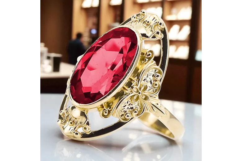 Rubin Aur galben 14K Inel Stil Vintage vrc014y