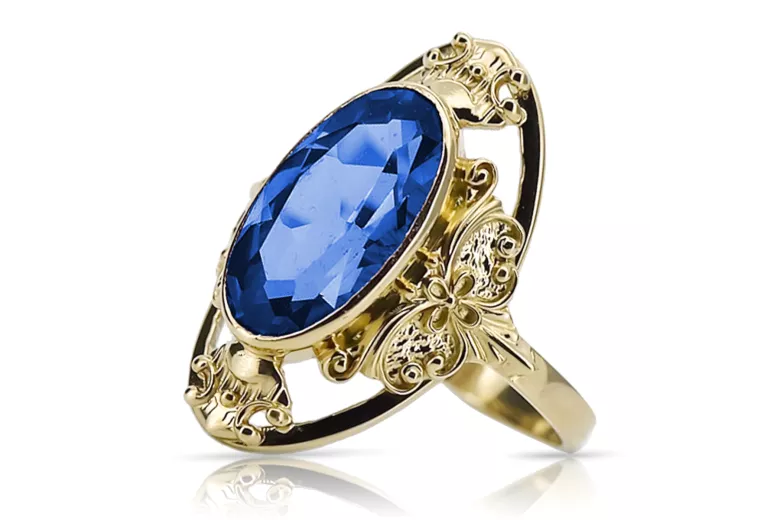 Sapphire 14K Yellow gold Ring Vintage craft vrc014y