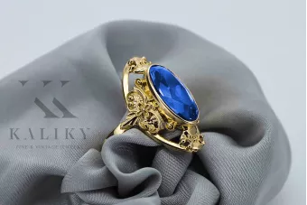 Каблучка Вінтаж прикраси Сапфір 14K Жовте золото vrc014y