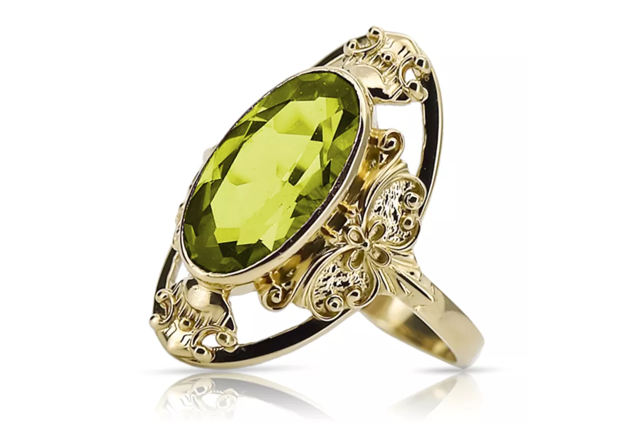 Oro amarillo de 14 quilates Peridoto amarillo Anillo Joyería vintage vrc014y
