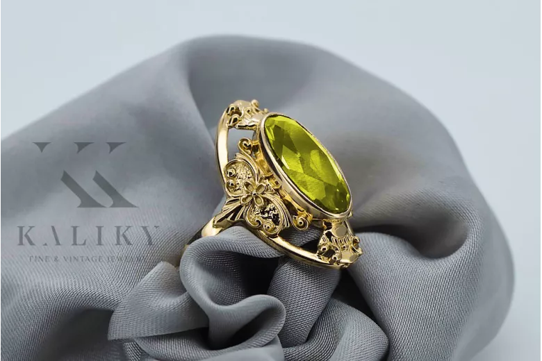 Inel Peridot galben Aur galben 14K Vintage bijuterii vrc014y