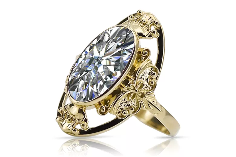 14k żółte złoto Cyrkonia Pierścionek Vintage Biżuteria vrc014y
