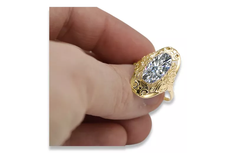 Zirkon 14 Karat Gelbgold Ring Vintage Handwerk vrc014y