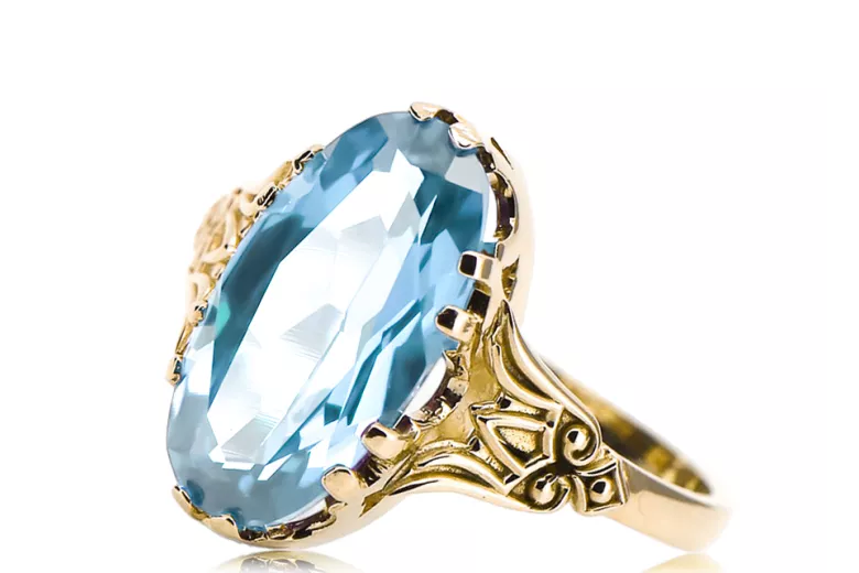 Anillo Joyería vintage Aguamarina Oro amarillo de 14 quilates vrc058y
