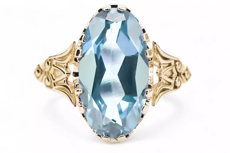 Ring Vintage Jewlery Aquamarine 14K Yellow gold vrc058y