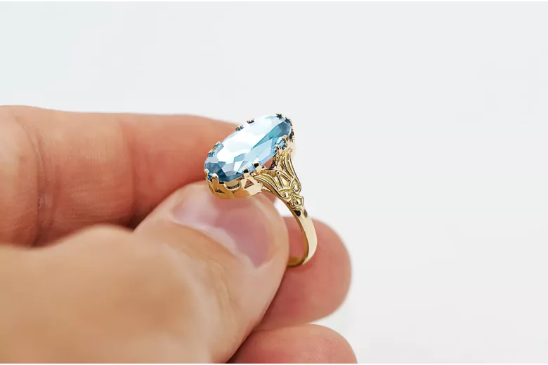 Aquamarin 14 Karat Gelbgold Ring Vintage Handwerk vrc058y