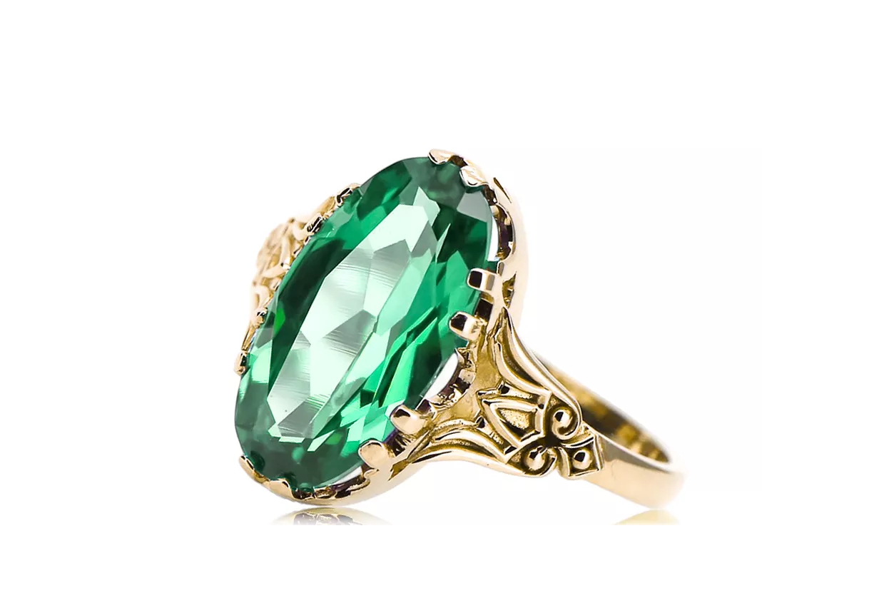 14k żółte złoto Szmaragd Pierścionek Styl Vintage vrc058y