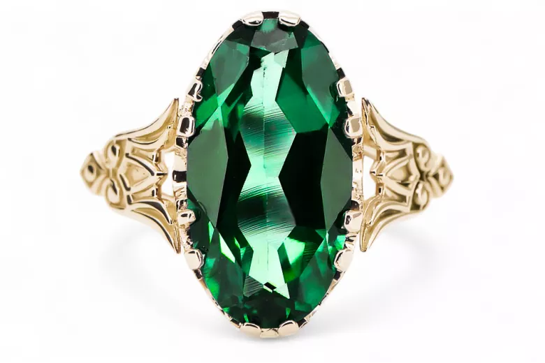 Esmeralda Oro amarillo de 14 quilates Anillo Joyería vintage vrc058y