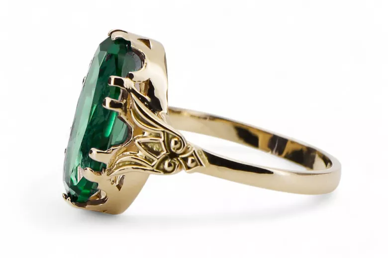 Esmeralda Oro amarillo de 14 quilates Anillo Joyería vintage vrc058y