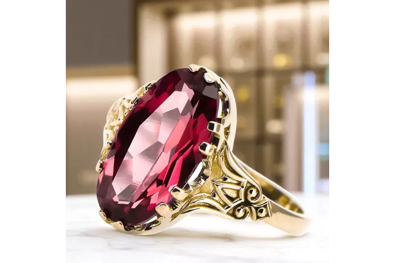 14k żółte złoto Rubin Pierścionek Klasyczny Vintage vrc058y