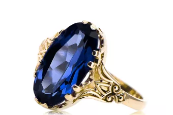 Oro amarillo de 14 quilates Zafiro Anillo Estilo vintage vrc058y