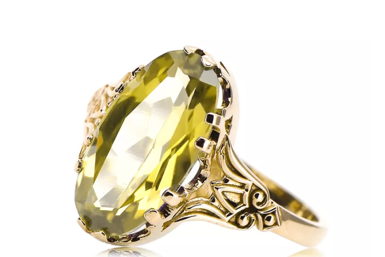 Ring Vintage Gelber Peridot 14 Karat Gelbgold vrc058y