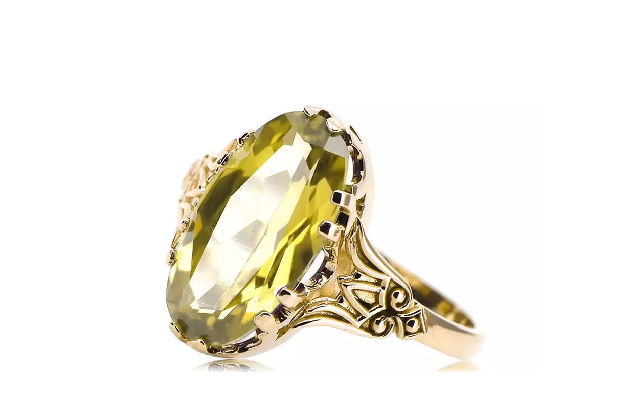 Ring Yellow Peridot 14K Yellow gold Vintage style vrc058y