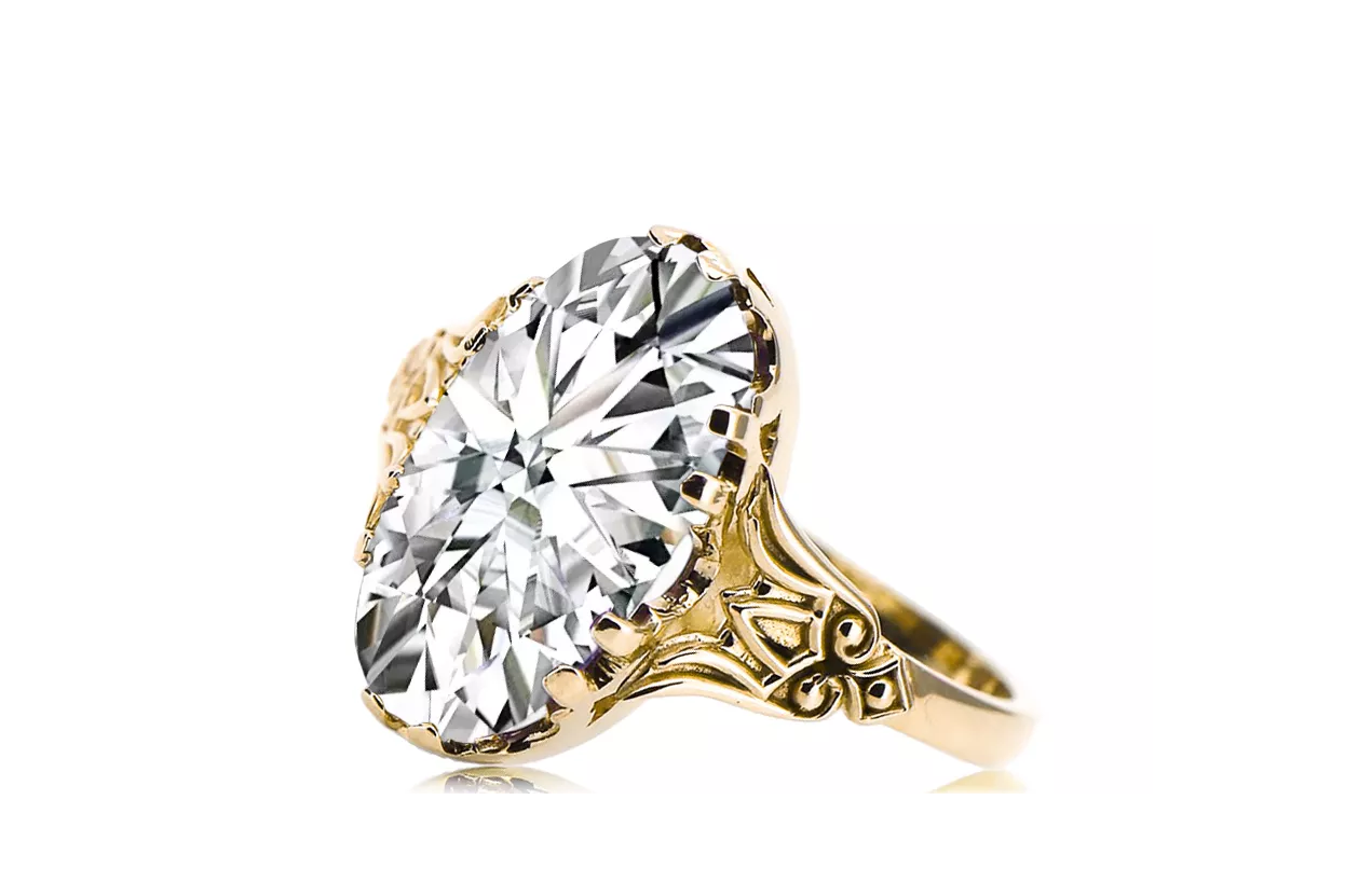 Ring Zircon 14K Yellow gold Vintage style vrc058y