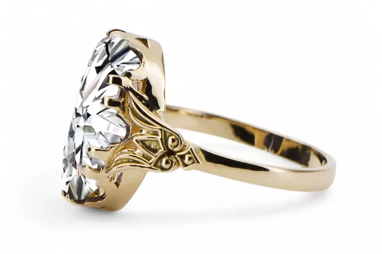 Пръстен Винтидж крафт Циркон 14K жълто злато vrc058y