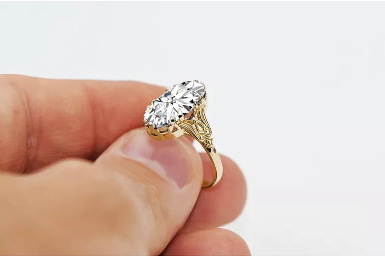 Cyrkonia 14k żółte złoto Pierścionek Vintage Biżuteria vrc058y