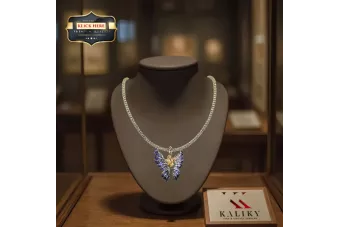 Žlutá bílá růže zlato 14k 18k 9k butterfly přívěsek s řetězem RLCGCPC045 & CC069YW