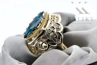 Aigue-marine Or jaune 14 carats Anneau Artisanat vintage vrc017y