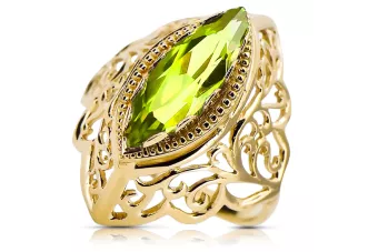 Pierścionek Żółty Perydot 14k żółte złoto Styl Vintage vrc017y
