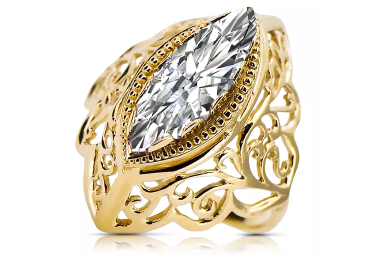Ring Vintage craft Zircon 14K Yellow gold vrc017y