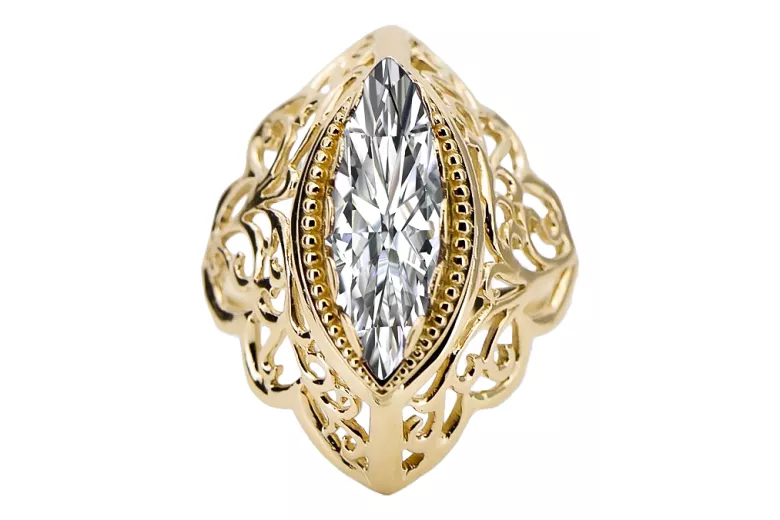 Ring Vintage craft Zircon 14K Yellow gold vrc017y