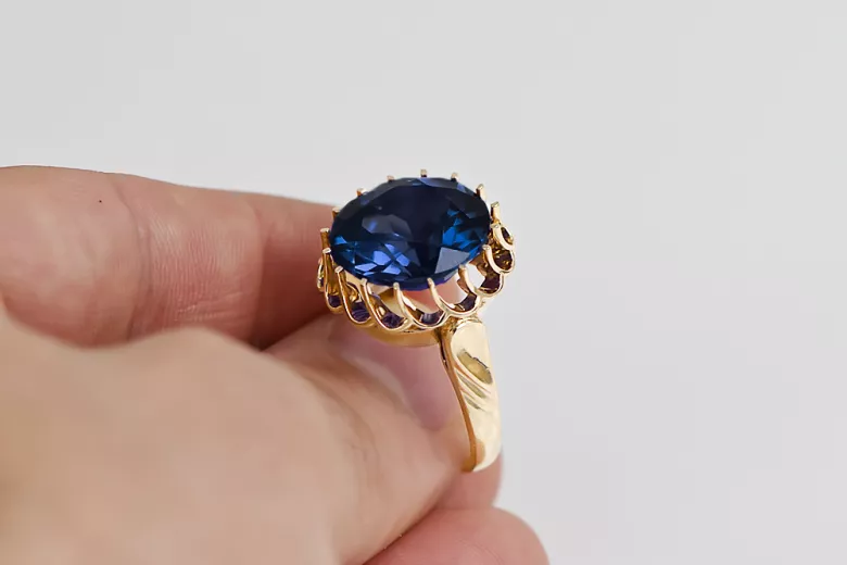 Zafiro Oro amarillo de 14 quilates Anillo Artesanía vintage vrc035y