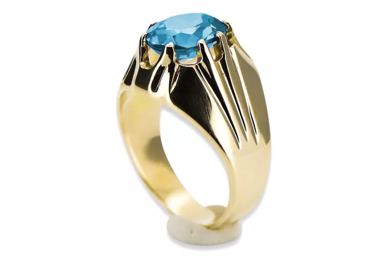 Oro amarillo de 14 quilates Aguamarina Anillo Artesanía vintage vrc016y