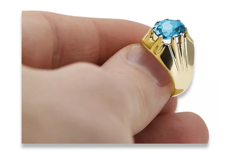 Pierścionek Akwamaryn 14k żółte złoto Vintage Biżuteria vrc016y