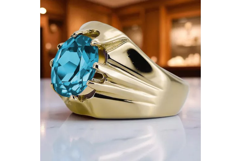 Oro amarillo de 14 quilates Aguamarina Anillo Artesanía vintage vrc016y