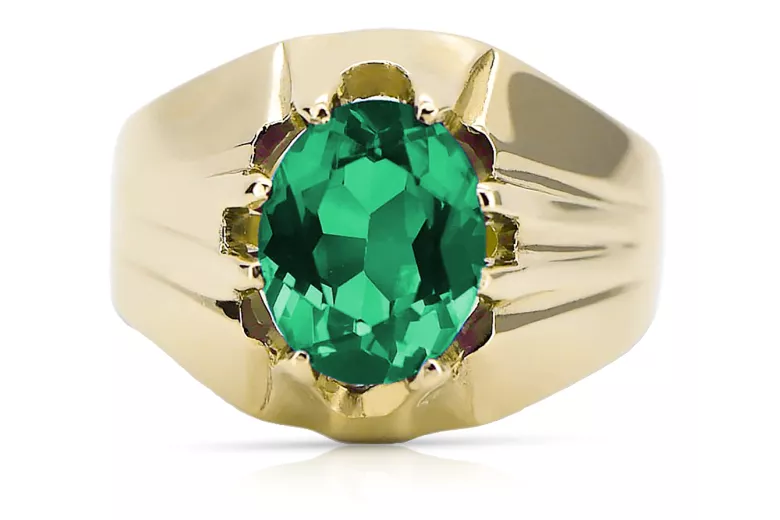 Emerald 14K Yellow gold Ring Vintage craft vrc016y