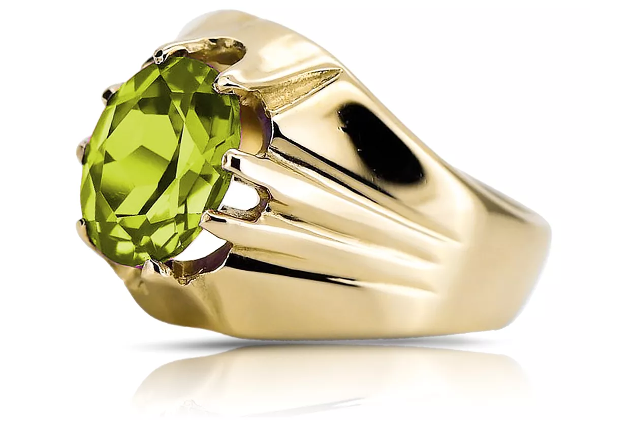 Žiedas Geltonasis peridotas 14k geltono aukso Vintažiniai amatai vrc016y